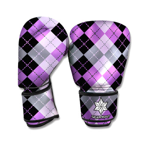 Black Grey And Violet Argyle Print Boxing Gloves