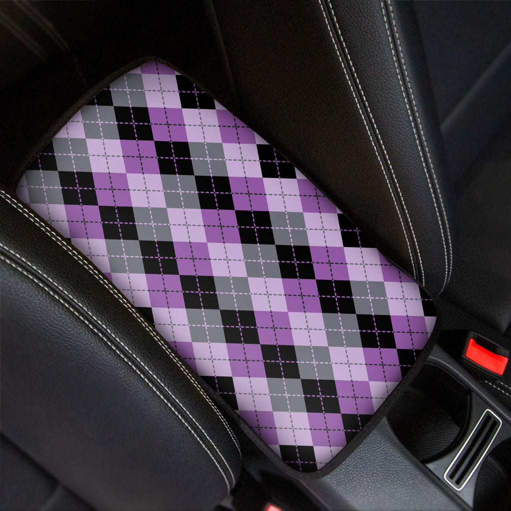 Black Grey And Violet Argyle Print Car Center Console Cover