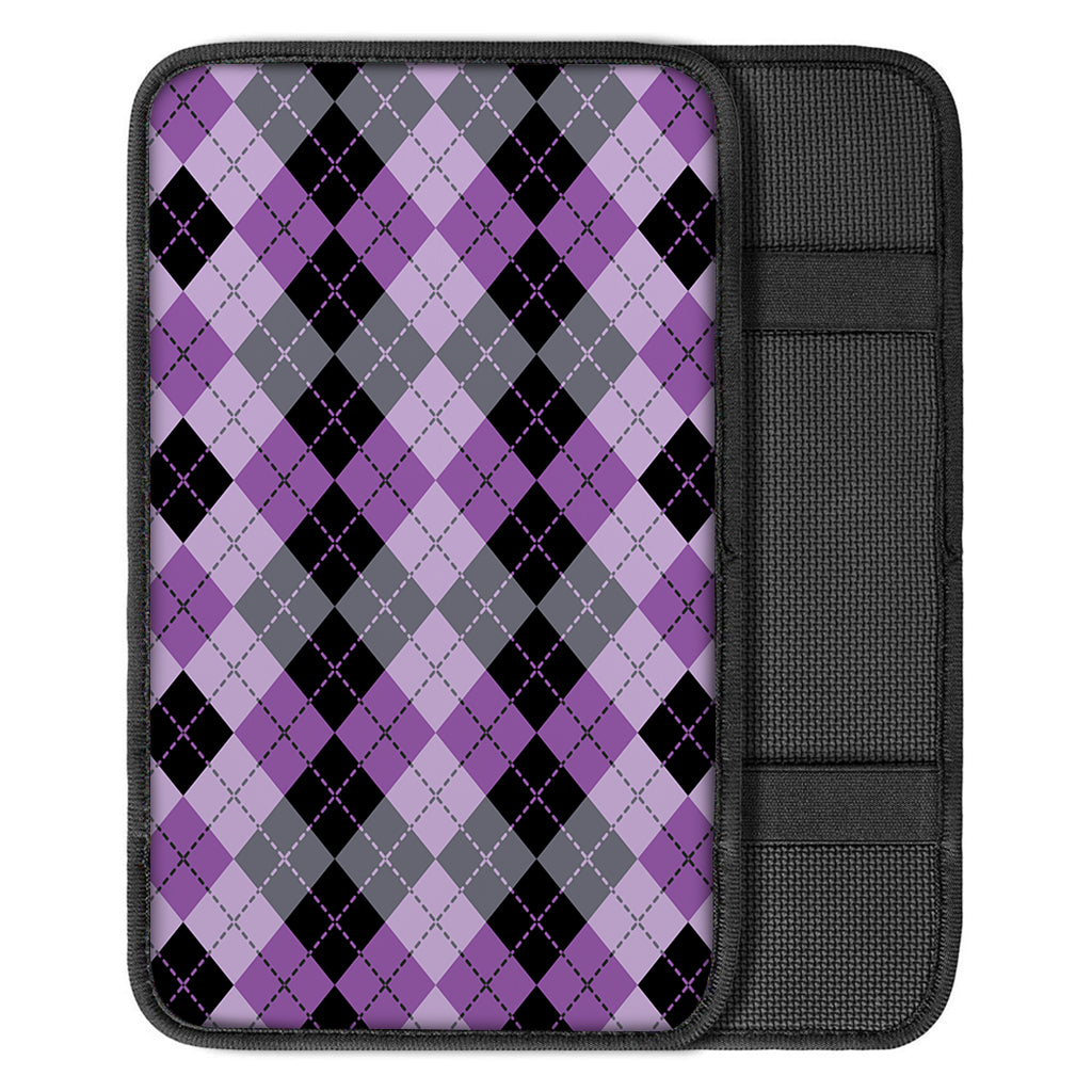 Black Grey And Violet Argyle Print Car Center Console Cover