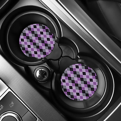 Black Grey And Violet Argyle Print Car Coasters