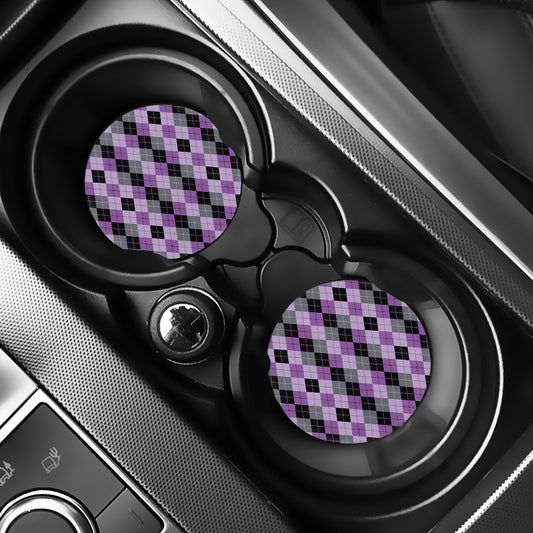 Black Grey And Violet Argyle Print Car Coasters