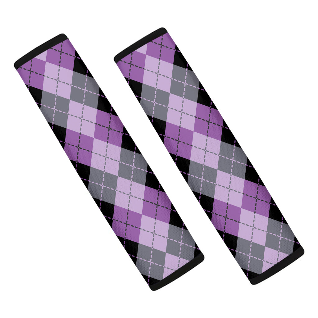 Black Grey And Violet Argyle Print Car Seat Belt Covers