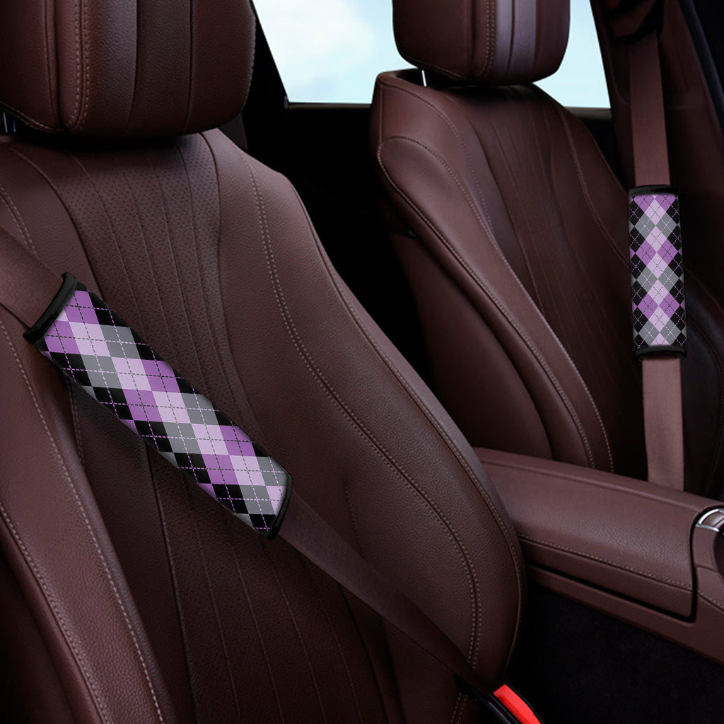 Black Grey And Violet Argyle Print Car Seat Belt Covers
