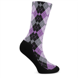 Black Grey And Violet Argyle Print Crew Socks