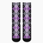 Black Grey And Violet Argyle Print Crew Socks