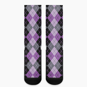 Black Grey And Violet Argyle Print Crew Socks