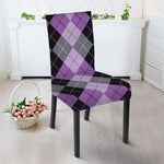 Black Grey And Violet Argyle Print Dining Chair Slipcover