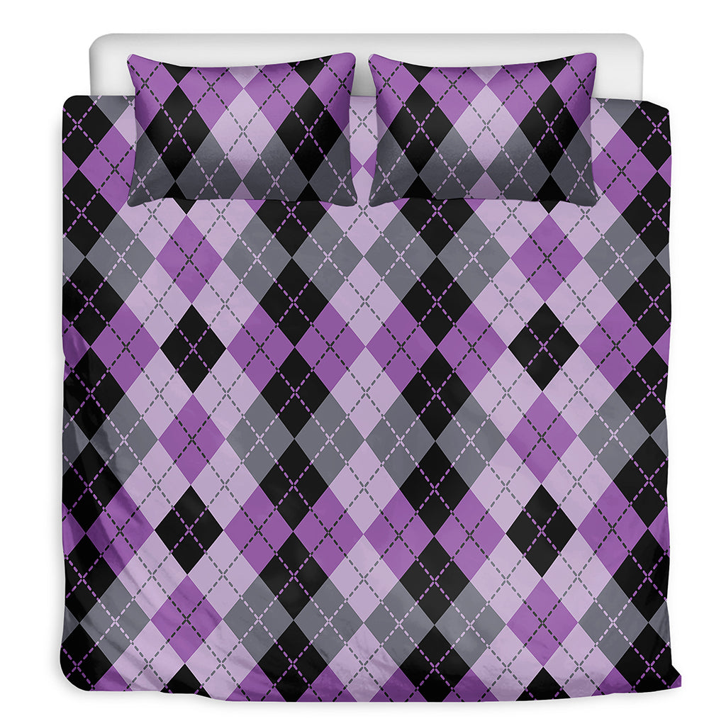 Black Grey And Violet Argyle Print Duvet Cover Bedding Set