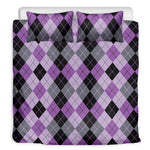 Black Grey And Violet Argyle Print Duvet Cover Bedding Set