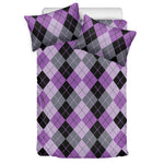 Black Grey And Violet Argyle Print Duvet Cover Bedding Set