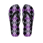 Black Grey And Violet Argyle Print Flip Flops