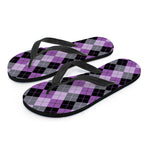 Black Grey And Violet Argyle Print Flip Flops