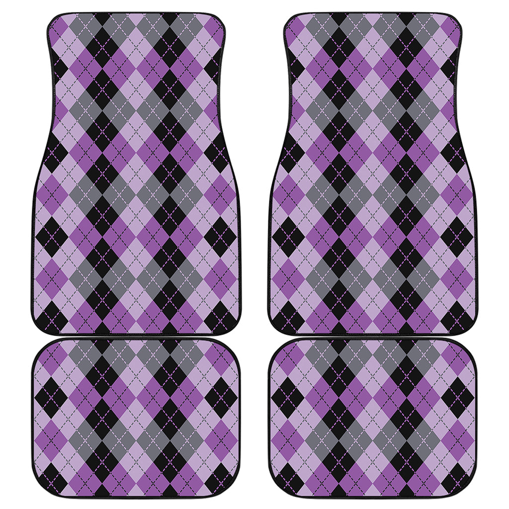 Black Grey And Violet Argyle Print Front and Back Car Floor Mats