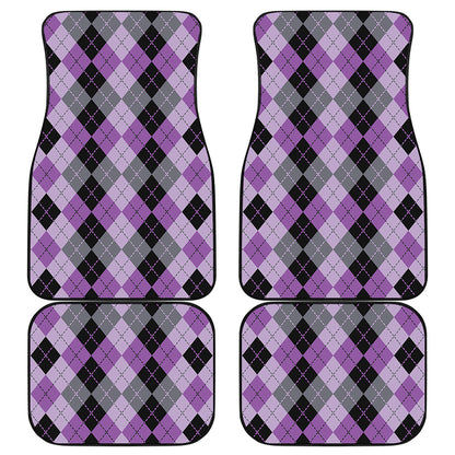 Black Grey And Violet Argyle Print Front and Back Car Floor Mats