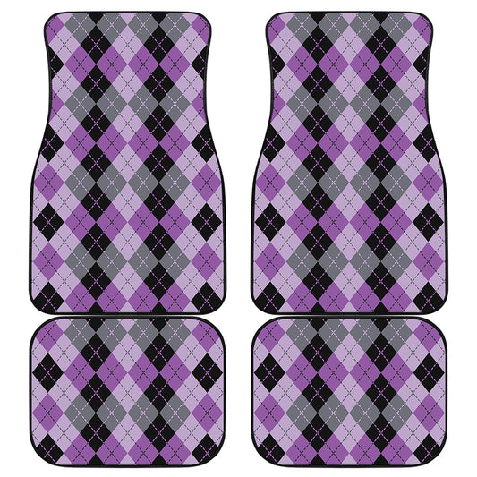 Black Grey And Violet Argyle Print Front and Back Car Floor Mats