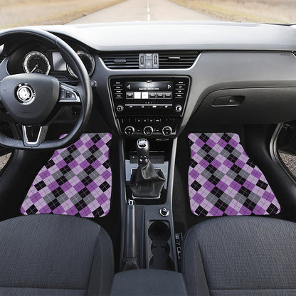 Black Grey And Violet Argyle Print Front and Back Car Floor Mats