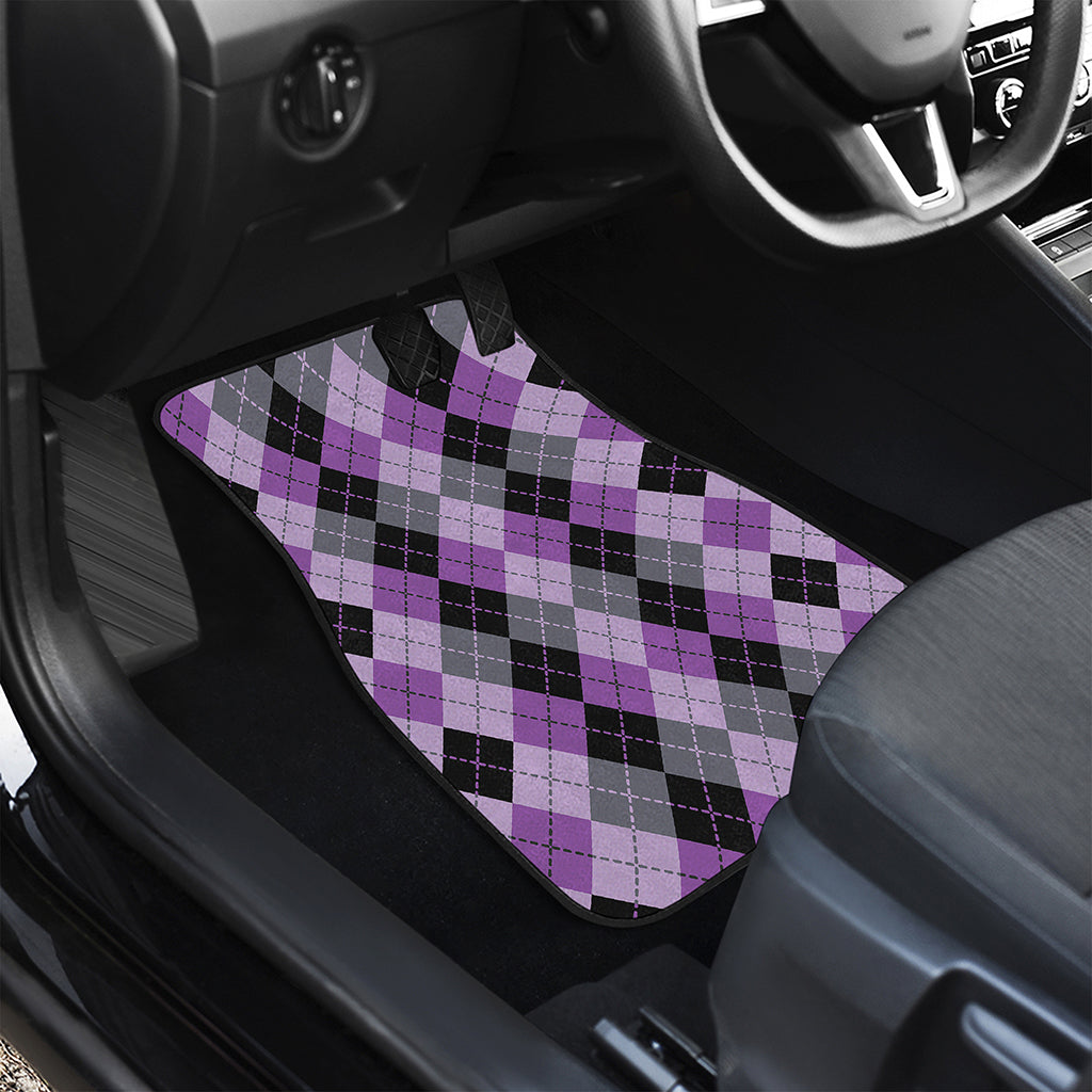 Black Grey And Violet Argyle Print Front and Back Car Floor Mats