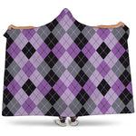 Black Grey And Violet Argyle Print Hooded Blanket