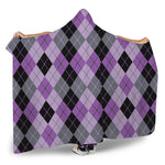 Black Grey And Violet Argyle Print Hooded Blanket