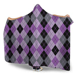 Black Grey And Violet Argyle Print Hooded Blanket
