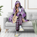 Black Grey And Violet Argyle Print Hooded Blanket