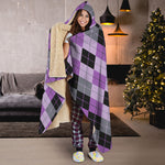 Black Grey And Violet Argyle Print Hooded Blanket