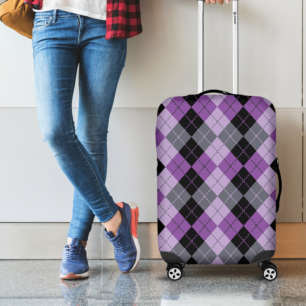 Black Grey And Violet Argyle Print Luggage Cover