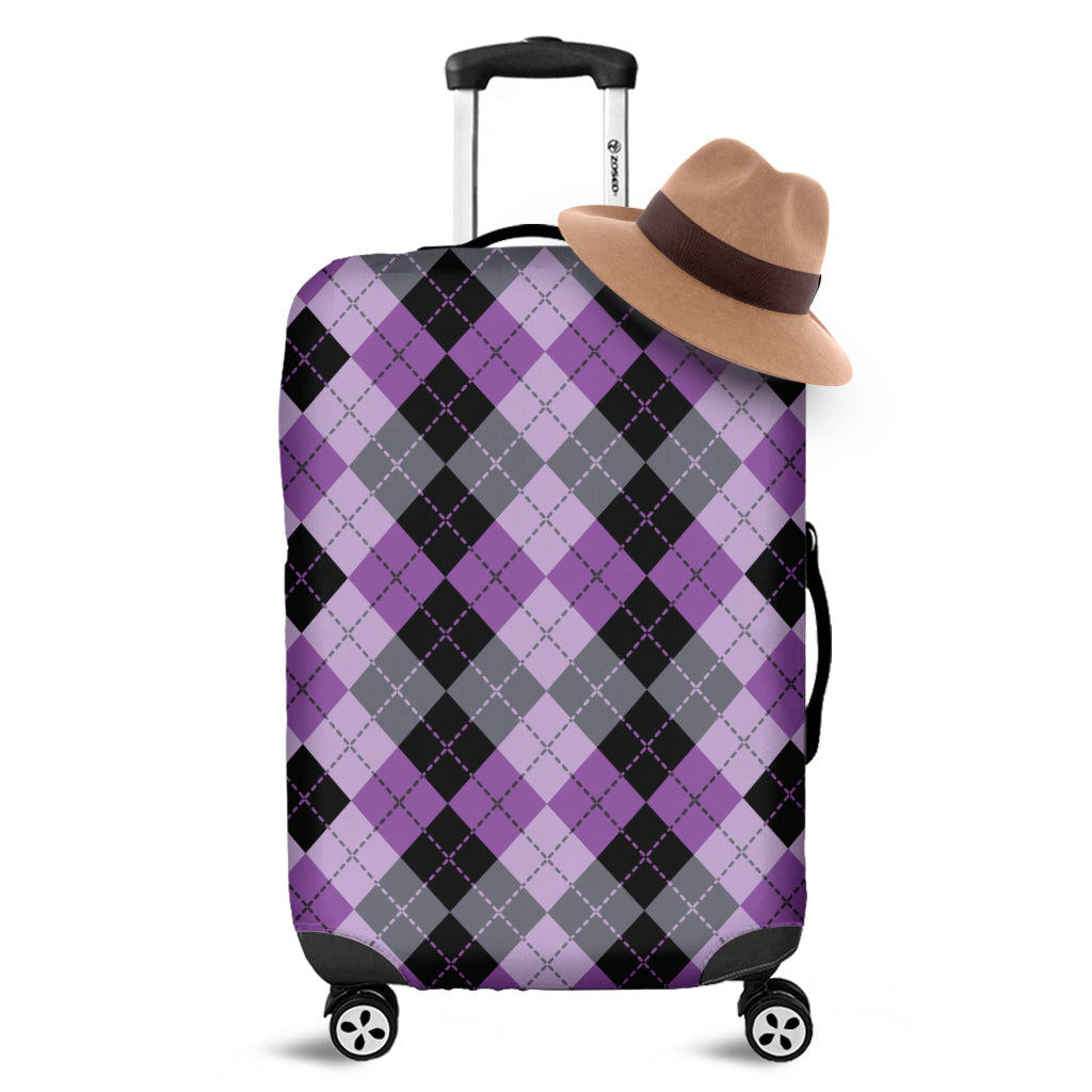 Black Grey And Violet Argyle Print Luggage Cover