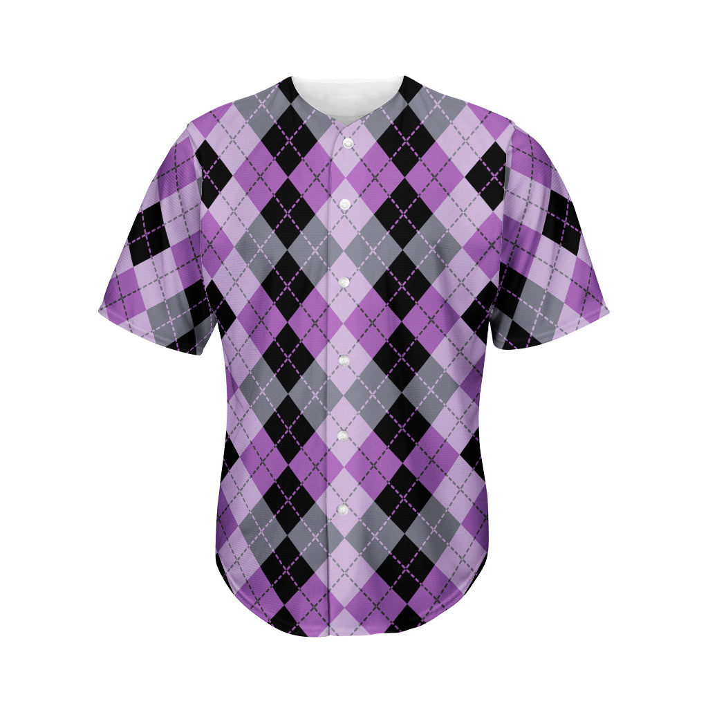 Black Grey And Violet Argyle Print Men's Baseball Jersey