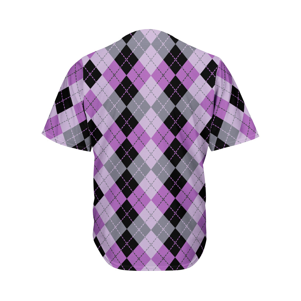 Black Grey And Violet Argyle Print Men's Baseball Jersey