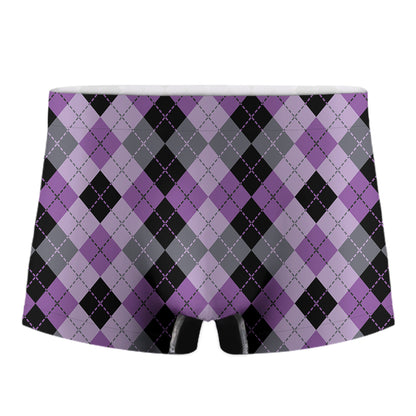 Black Grey And Violet Argyle Print Men's Boxer Briefs