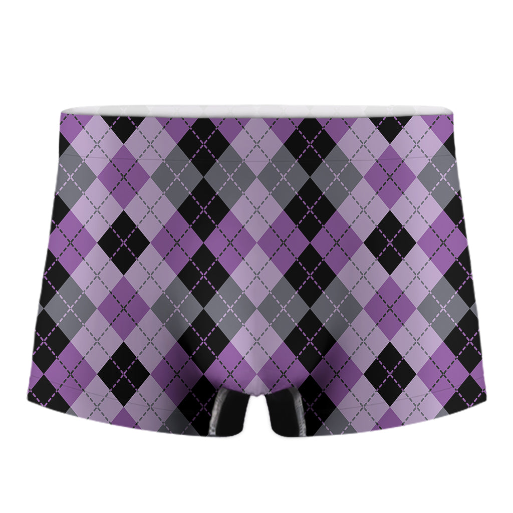 Black Grey And Violet Argyle Print Men's Boxer Briefs