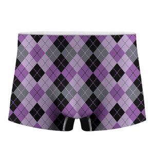 Black Grey And Violet Argyle Print Men's Boxer Briefs