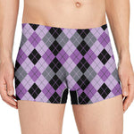 Black Grey And Violet Argyle Print Men's Boxer Briefs