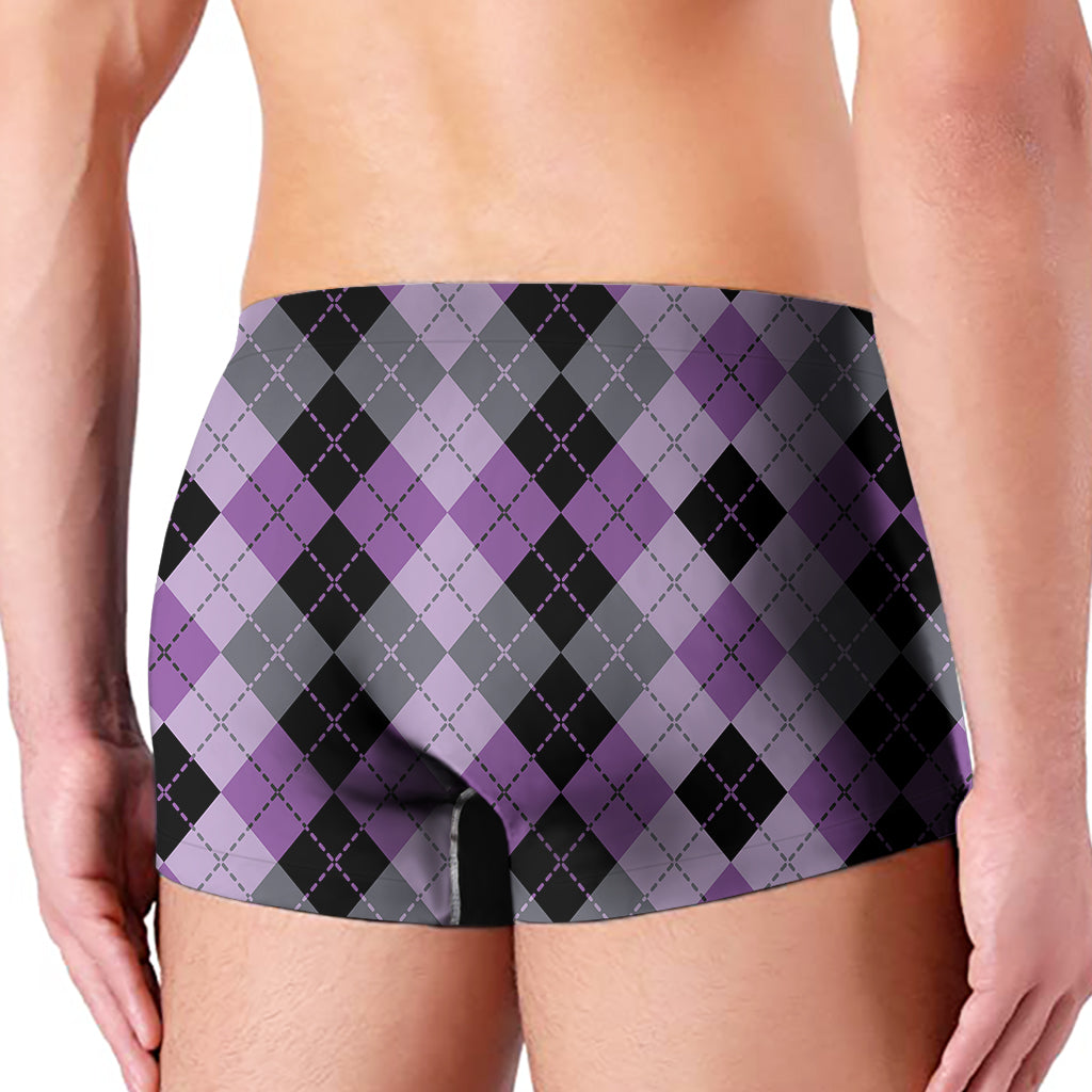 Black Grey And Violet Argyle Print Men's Boxer Briefs