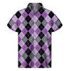 Black Grey And Violet Argyle Print Men's Short Sleeve Shirt