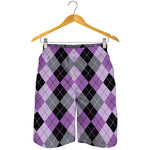 Black Grey And Violet Argyle Print Men's Shorts