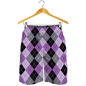 Black Grey And Violet Argyle Print Men's Shorts