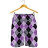 Black Grey And Violet Argyle Print Men's Shorts