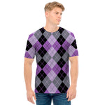 Black Grey And Violet Argyle Print Men's T-Shirt