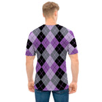 Black Grey And Violet Argyle Print Men's T-Shirt