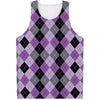 Black Grey And Violet Argyle Print Men's Tank Top