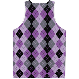 Black Grey And Violet Argyle Print Men's Tank Top