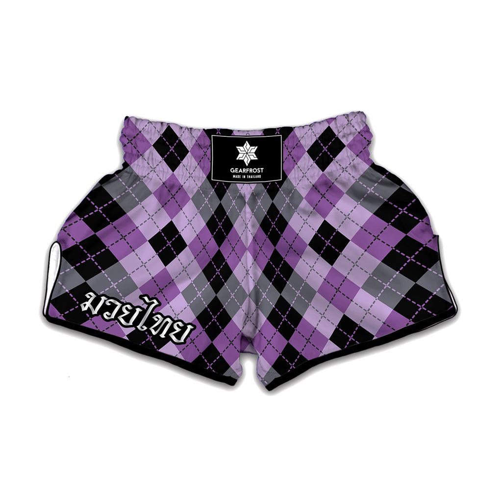 Black Grey And Violet Argyle Print Muay Thai Boxing Shorts