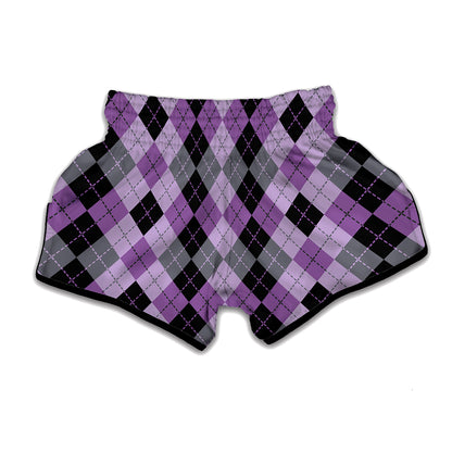 Black Grey And Violet Argyle Print Muay Thai Boxing Shorts