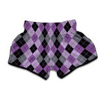 Black Grey And Violet Argyle Print Muay Thai Boxing Shorts