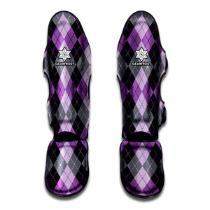 Black Grey And Violet Argyle Print Muay Thai Shin Guard