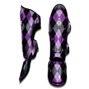 Black Grey And Violet Argyle Print Muay Thai Shin Guard