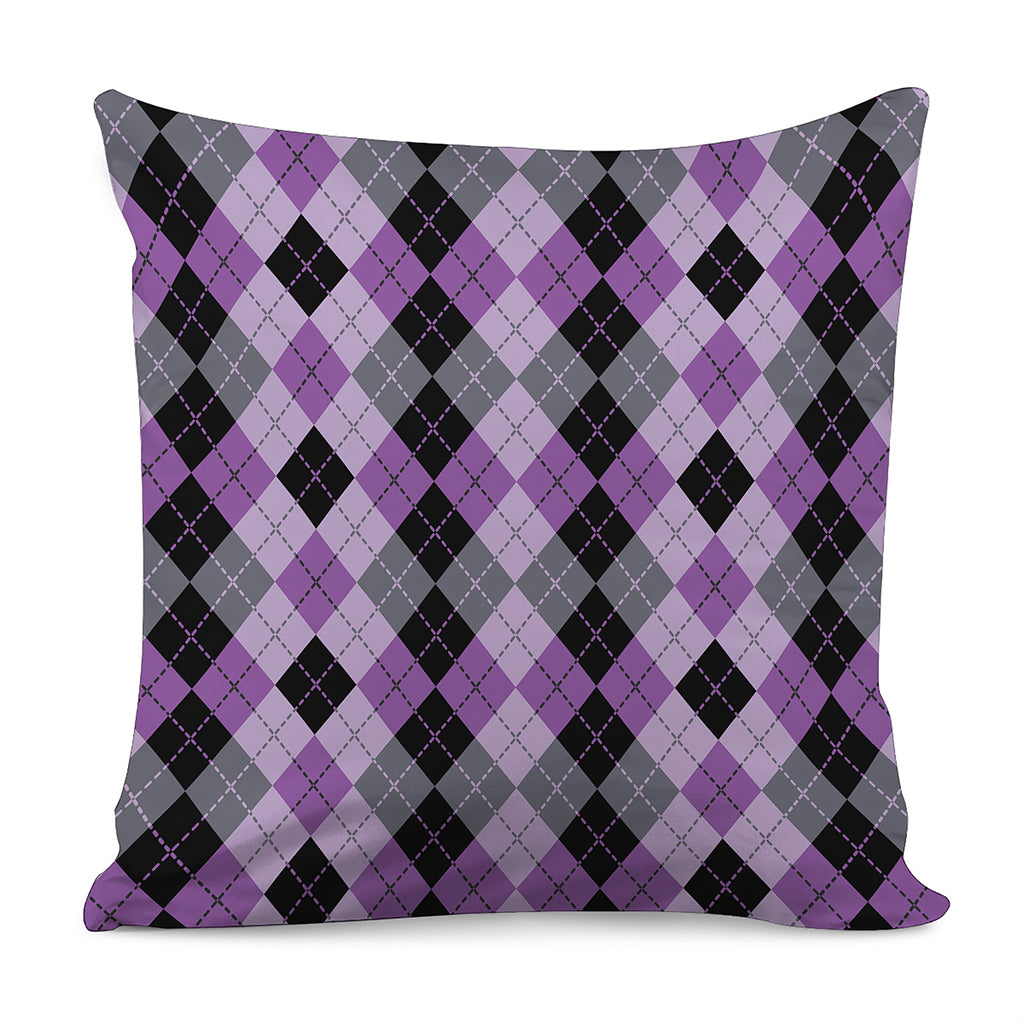 Black Grey And Violet Argyle Print Pillow Cover