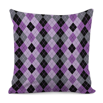 Black Grey And Violet Argyle Print Pillow Cover